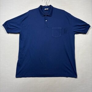 Vintage Stedman Hanes Polo Pocket Shirt Men‎ 2XL XXL Blue Blank Classic Stained